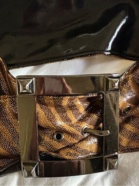 Betsy Johnson Metallic Bronze and Black Women's Belt Statement Buckle 32”